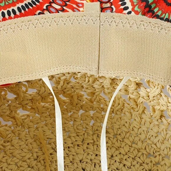 Sunhat Boho Crochet Wired Rim Cloth Weaved Bow NEW - Picture 5 of 6